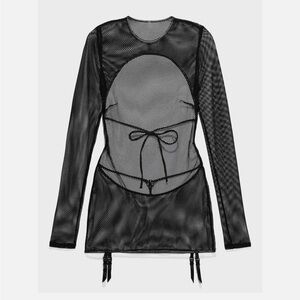 Savage X Fenty - 
GLOSSY FLOSSY LONG SLEEVE FISHNET GARTER SLIP